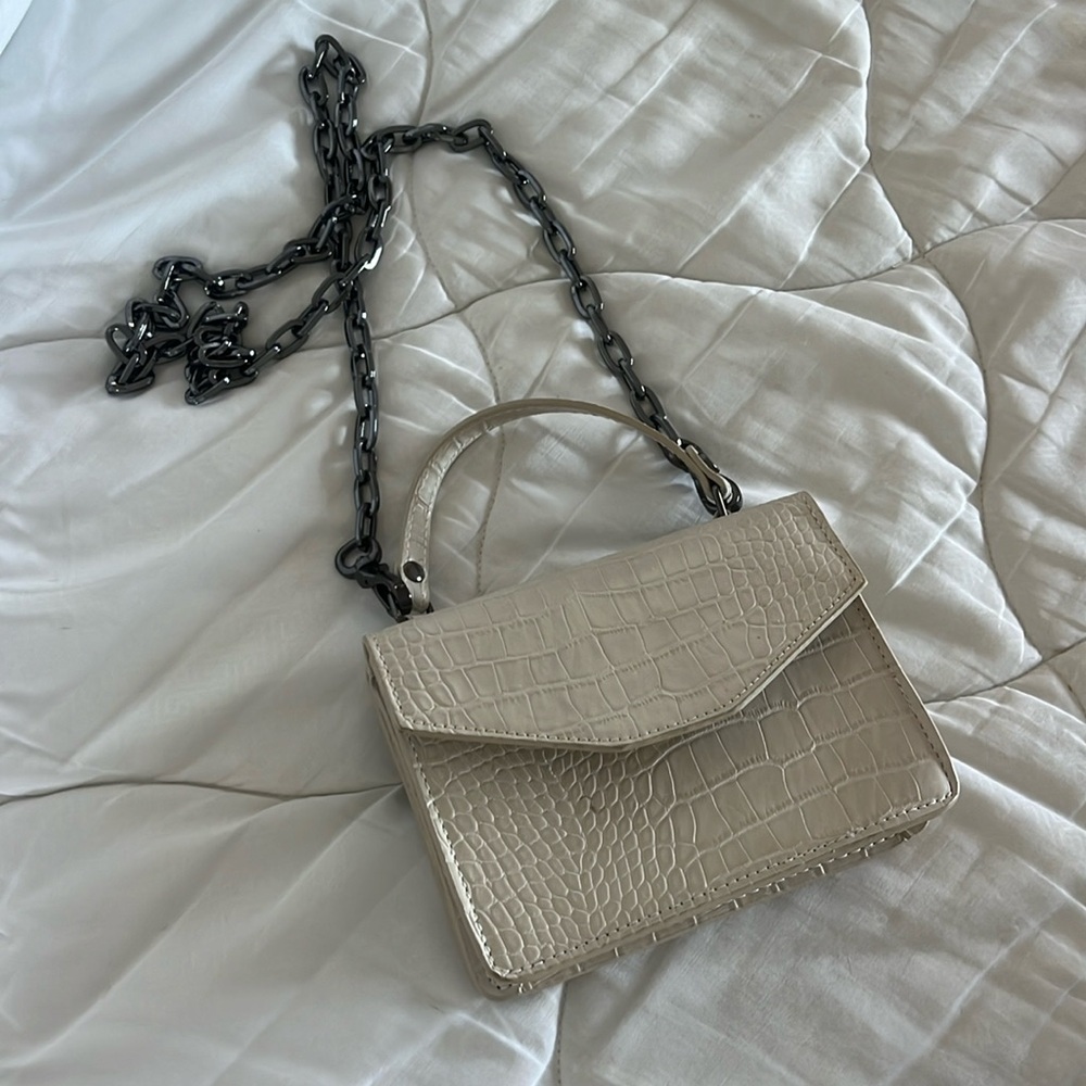 deux lux barney’s new york pink faux crocodile purse